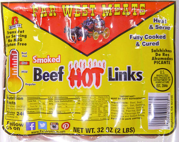 SAUSAGE: Beef Hot Links 2 lbs. - Inland Valley Meats